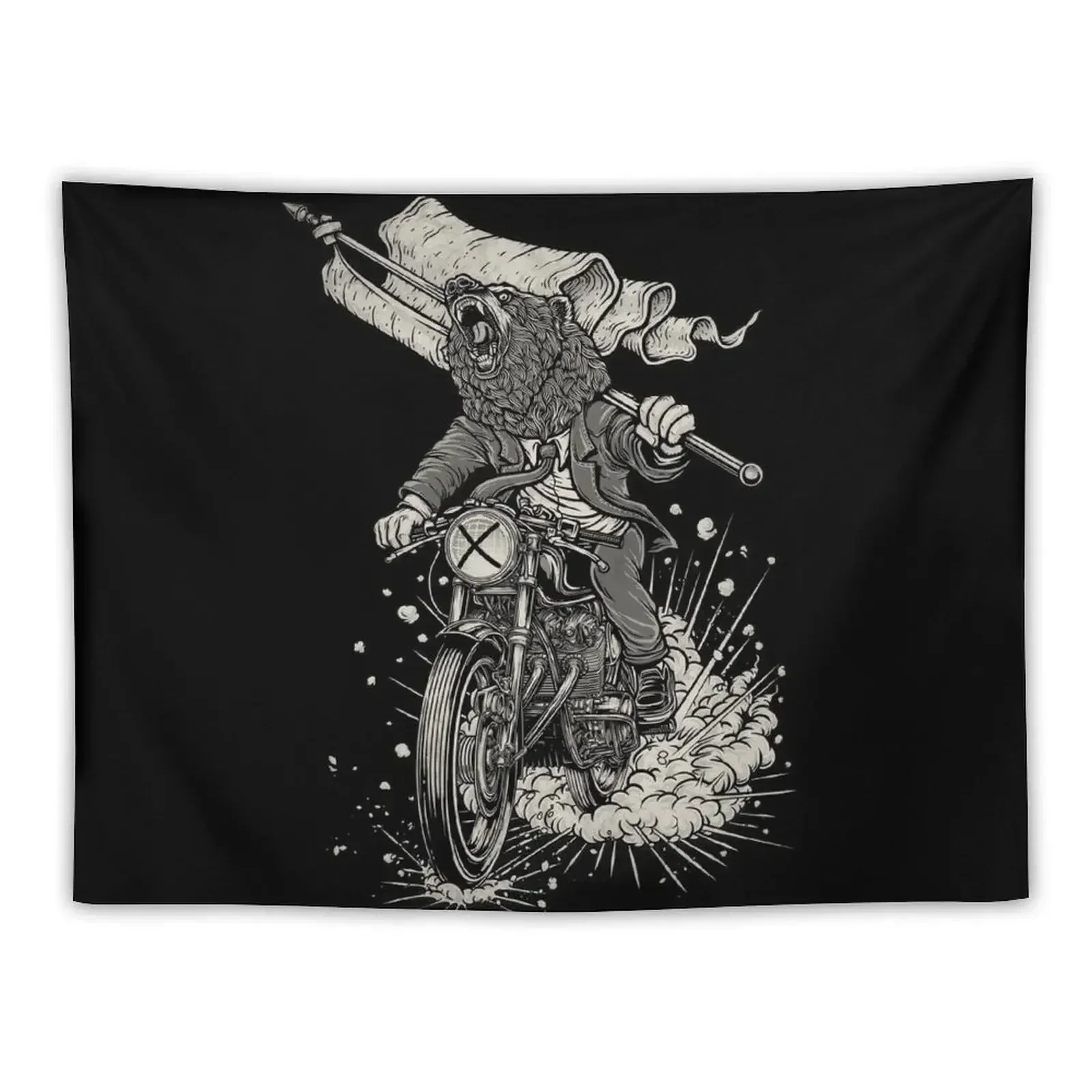 

Winya No. 91 cafe racer bear biker burnout Tapestry Home Decorations Aesthetic House Decoration Home Decorations Tapestry