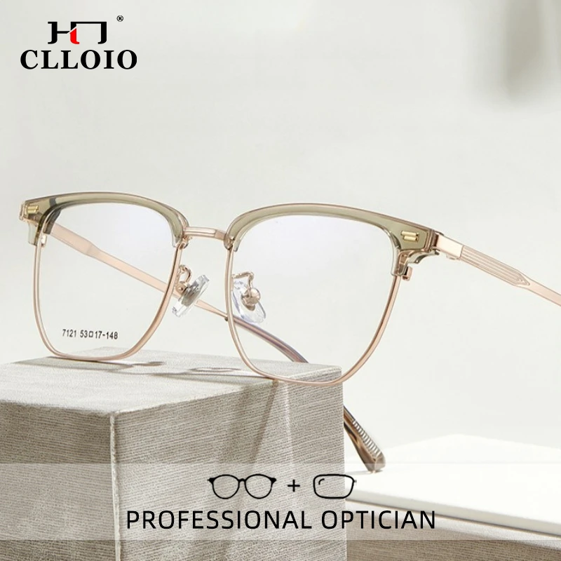

CLLOIO Vintage Casual Style Reading Glasses Anti Blue Light Alloy Eyebrow Frame Myopia Prescription Glasses Progressive Eyewear