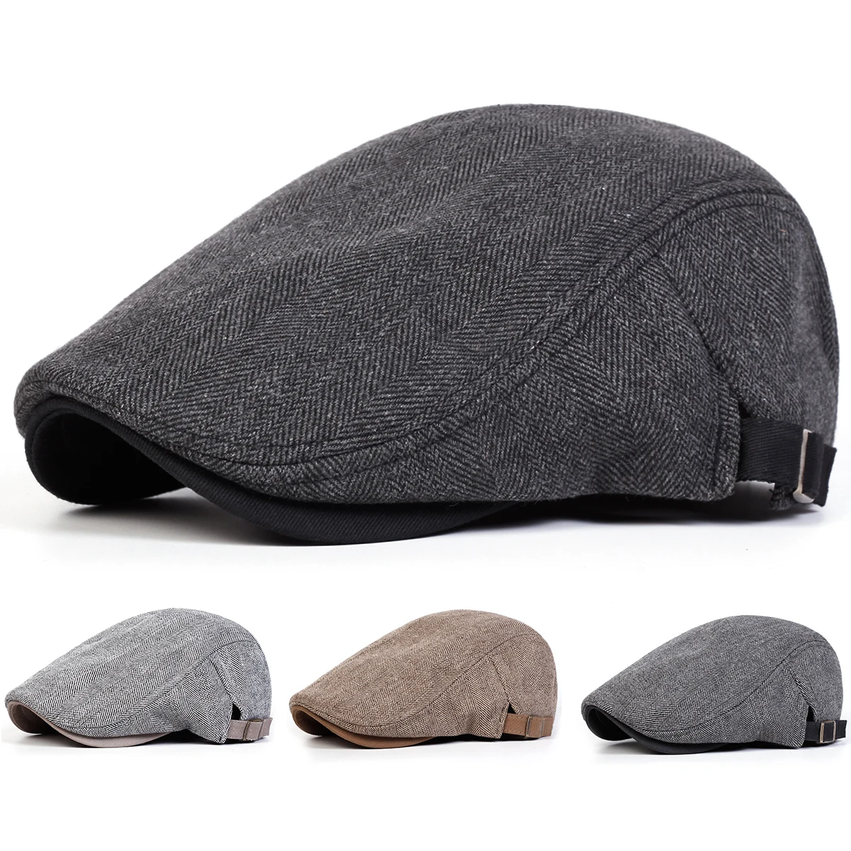 Herren Retro Fischgrätmuster Newsboy Caps Britische Malerhüte Frühling und Herbst Verstellbare Flache Mütze Hip-Hop-Baskenmützen