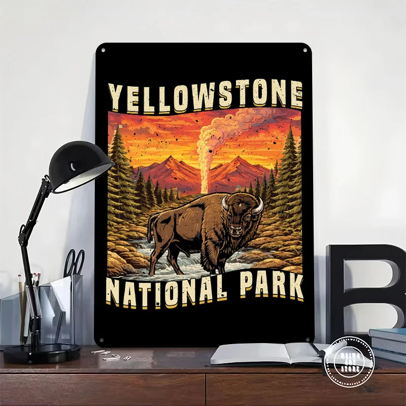 Yellowstone National Park Bison Metal Poster Perfect Gift for Fans Lovers Personalized Wall Art Metal Sign for Room Ornaments