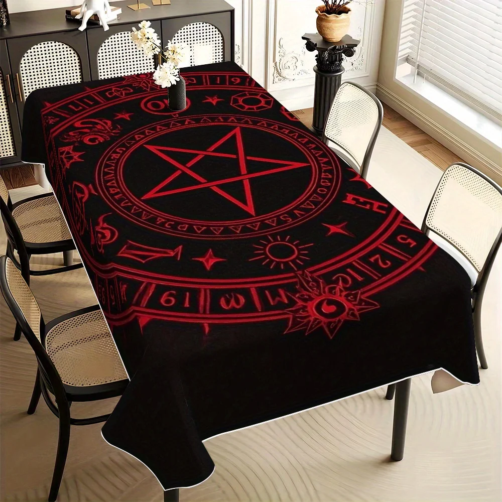 VIKAMA Pentagram Occult Rectangular Tablecloth Red Rune Print Waterproof Table Cover Gothic Home Party Decor