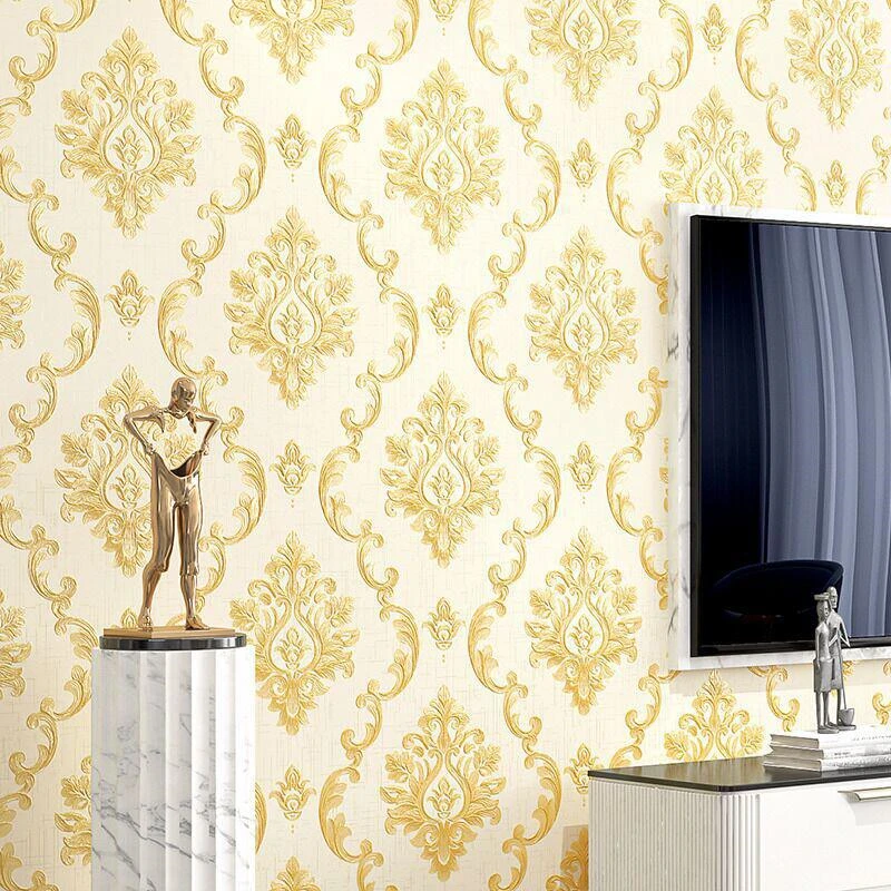 European-style Luxury Home Non-woven Wallpaper Thickened 3d Damascus Background Wall Home Decoration Non-self-adhesive Stickers