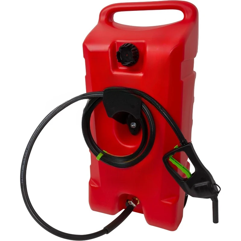 14 Gallon Portable Gas Fuel Tank Container Caddy with LE Fluid Transfer Siphon Pump and 10-Foot Long Hose, 2024 Version, Red