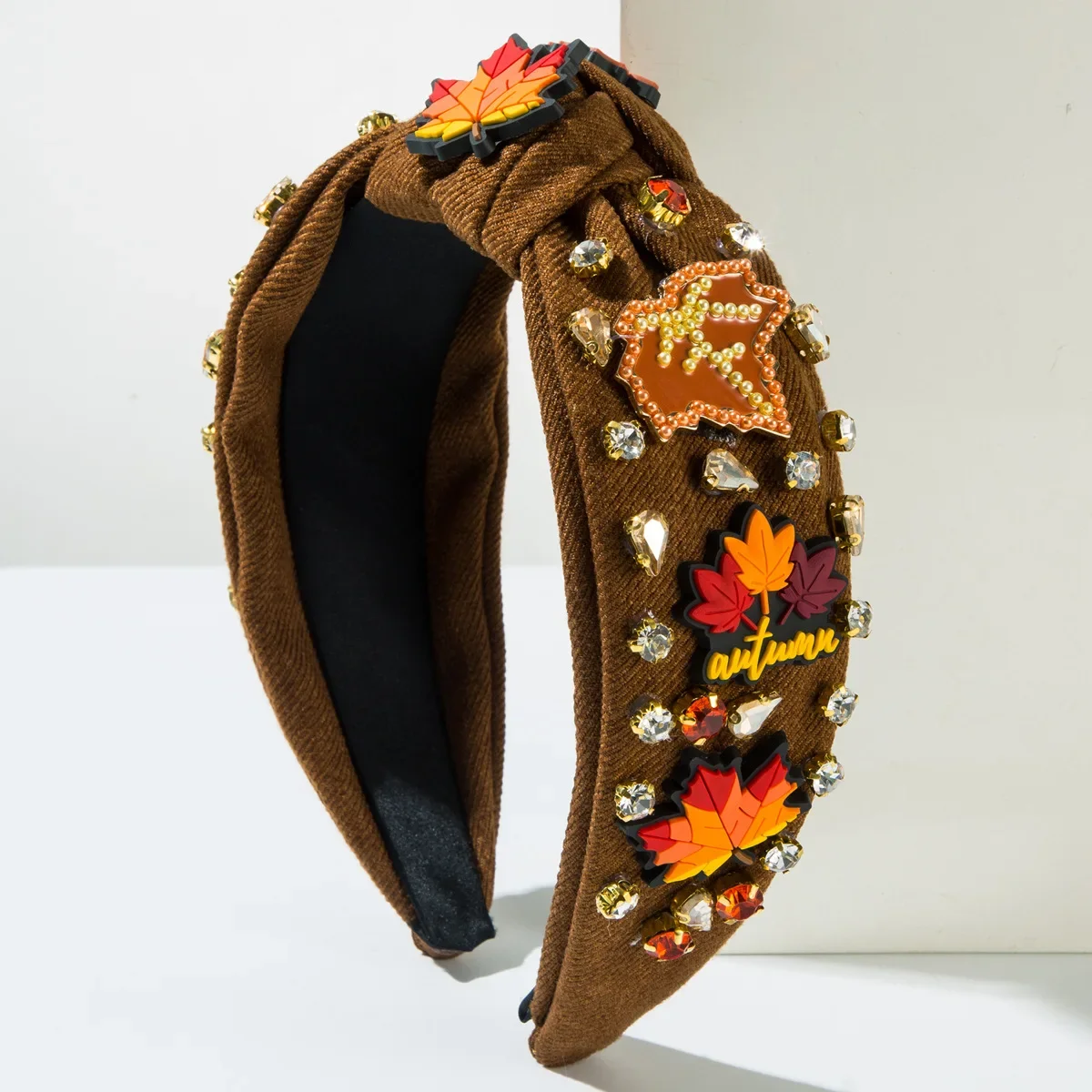 Thanksgiving Fashion Inlaid Rhinestone Alloy Maple Leaf Turkey Headband Trendy Party Hair Accessories