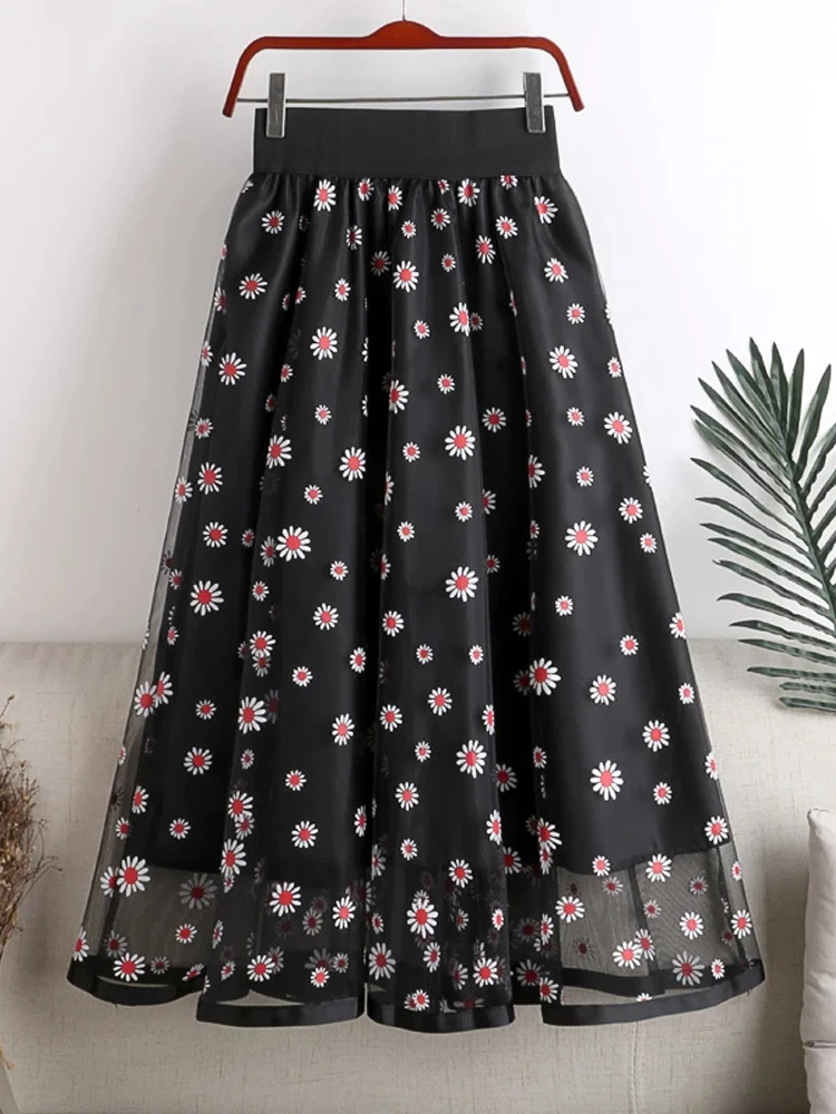 Jupe longue taille haute pour femme, jupe dégradée, jupe en maille imprimée AndrPrint indépendante, jupes en tulle plissées chics pour femme, été