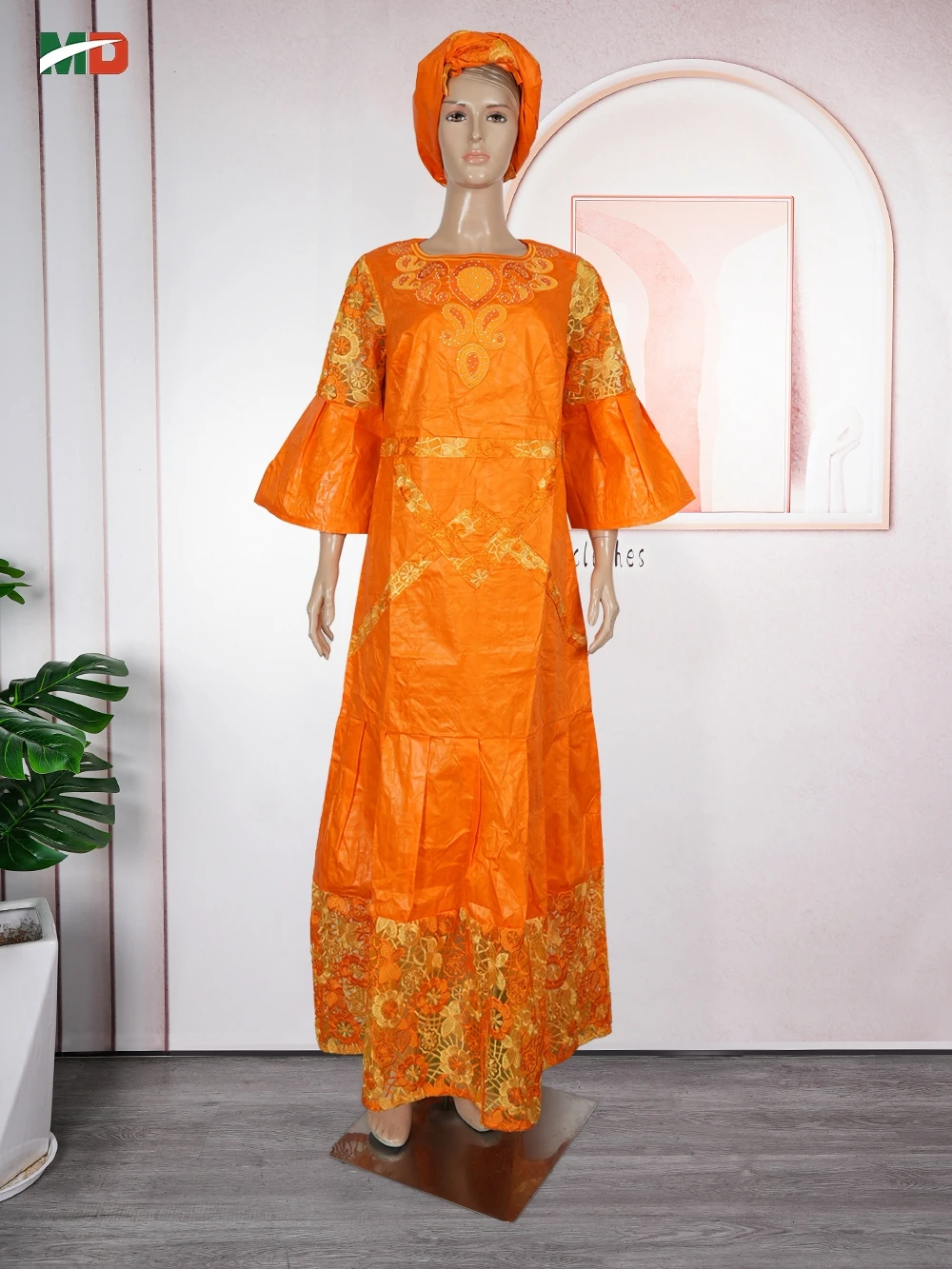 MD الأفريقية التقليدية حجم كبير للنساء دبي تركيا المطرزة البرتقال بازان الثراء فستان الدانتيل حفل زفاف ثوب الجلابة
