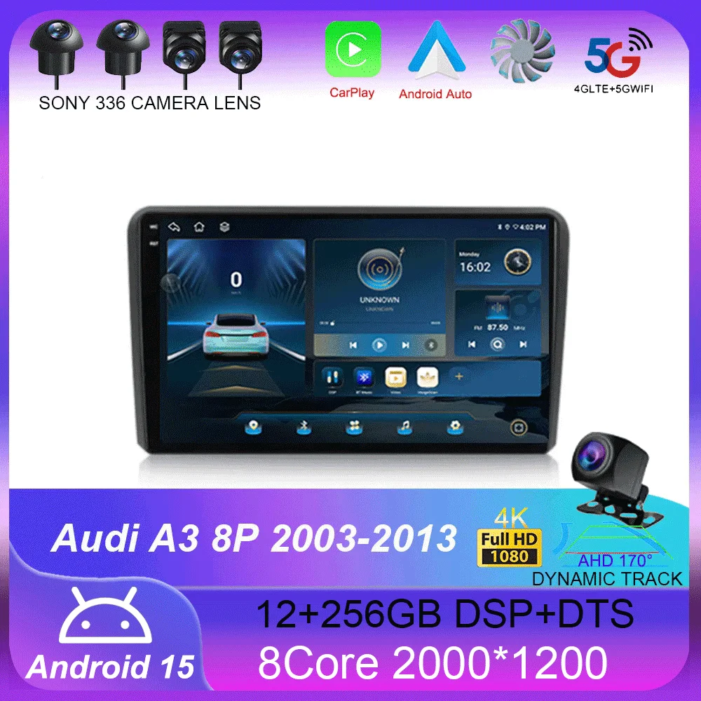 

For Audi A3 8P 2003-2013 Android 15 RS3 Sportback 2Din CAR Multimedia Carplay Video Player Stereo Radio WIFI 4G DSP Navigation
