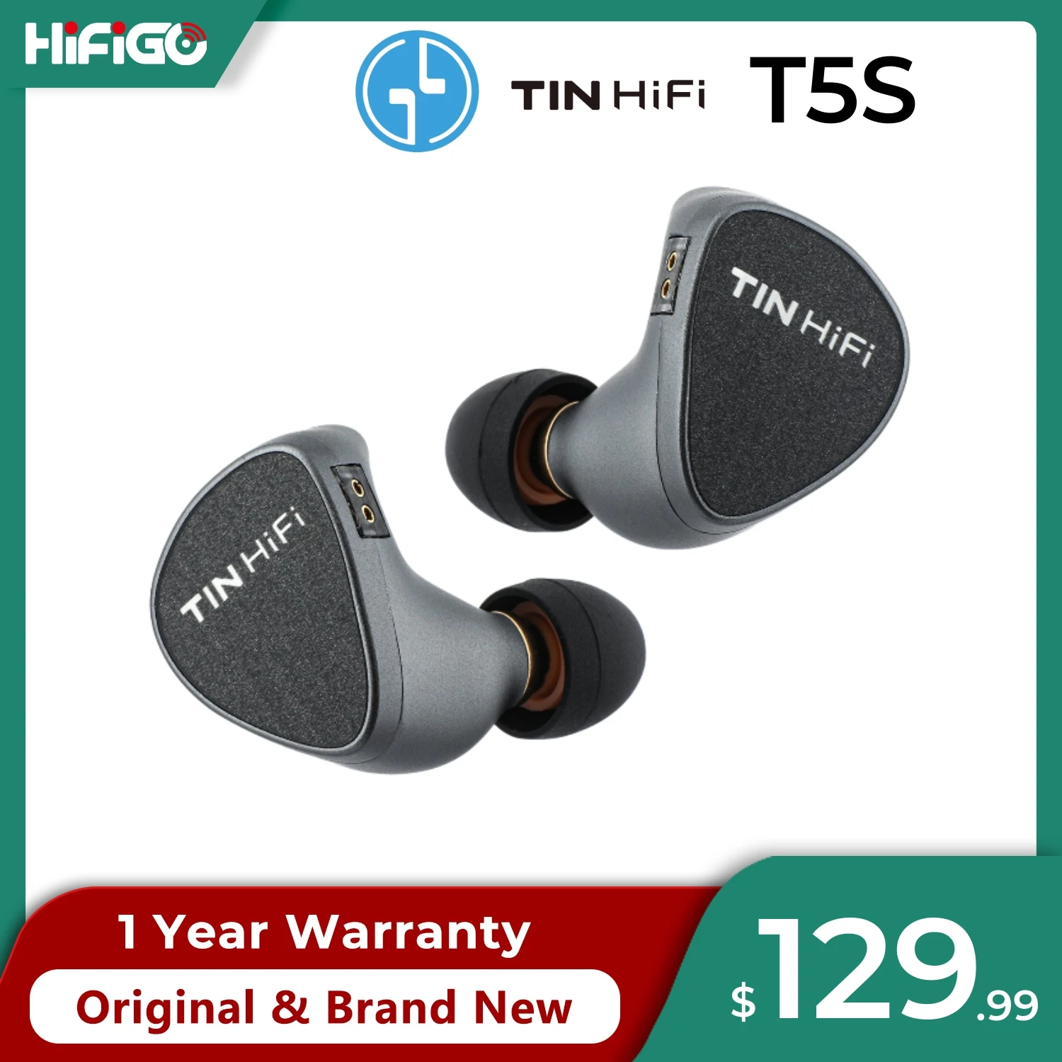 TINHIFI T5S High-Definition Balanced Hi-Fi Earphone IEMs Wired Earbuds with Detachable IEM Cable for Musicians