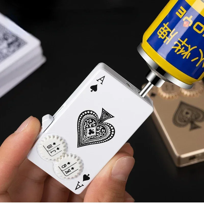 Hot Sale Metal Playing Card Jet Lighter Green Flame Poker Lighter Jet Torch Butane Metal Windproof Lighter Men\'s Gift