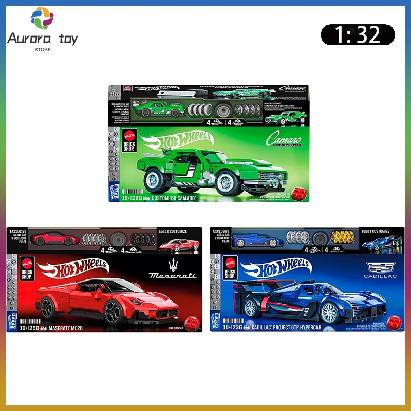 

Новинка 2025 года, магазин Mattel Brick Shop Hot Wheels, 289 шт., сборная модель автомобиля 1/32 Maserati Camaro, Коллекционная модель на заказ, подарок на день рождения