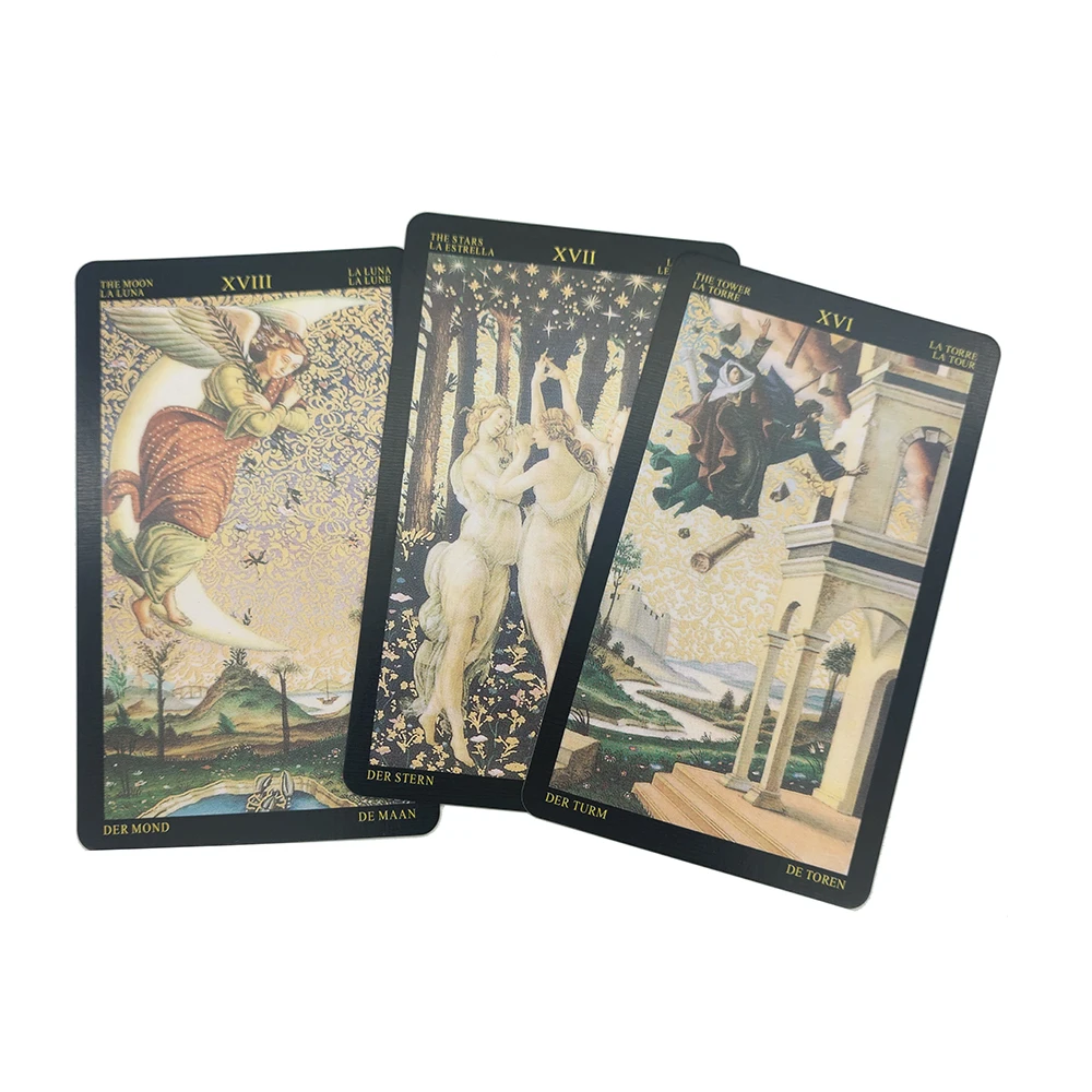 12x7cm Botticelli Divination Tarot Deck English, Spanish French German and Italian Portuguese Edition Guidebook