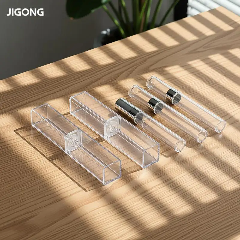 Eco-friendly Clear PC Packaging Tube Storage Box Tweezers Holder Cylinder Square Pipe Organizer for Home Craft Storage
