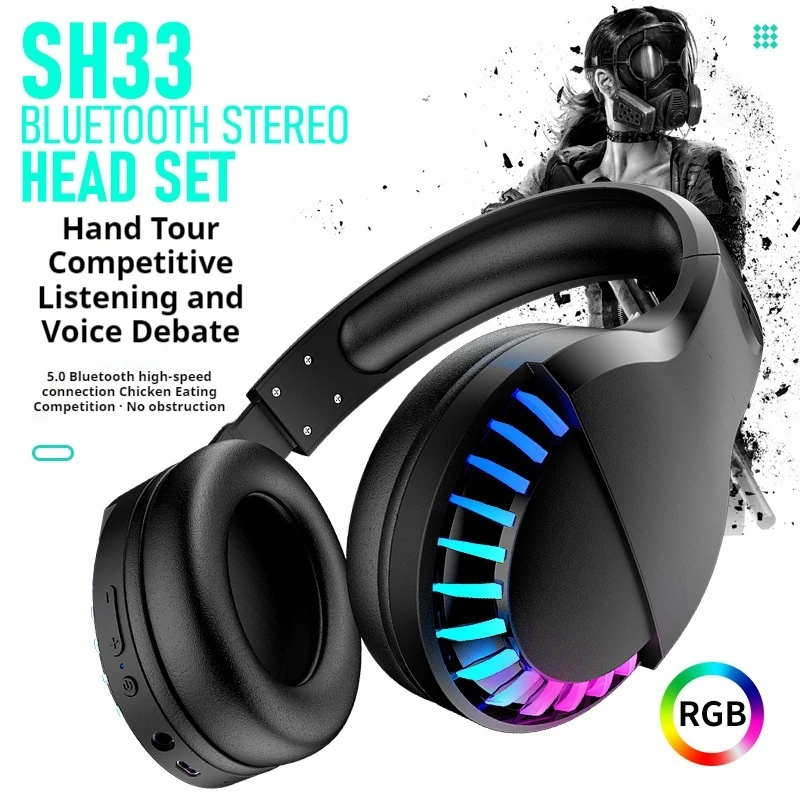 2024 New Sh33 Bluetooth Wired Dual-Mode Headset Rgb Light Effect Long Battery Life Special Accessories  Competitive Games