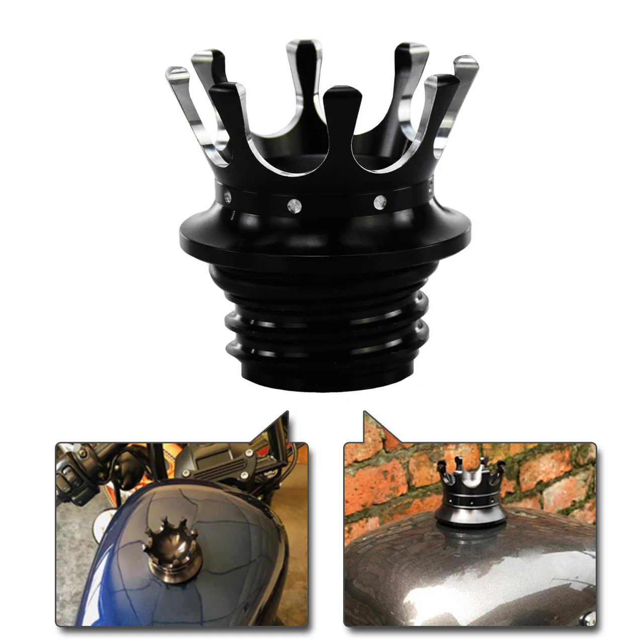 Black King Crown Gas Cap Fuel Tank Right-hand Thread Bil Fit For Harley For Breakout For Dyna For Low Rider FXDLS Models