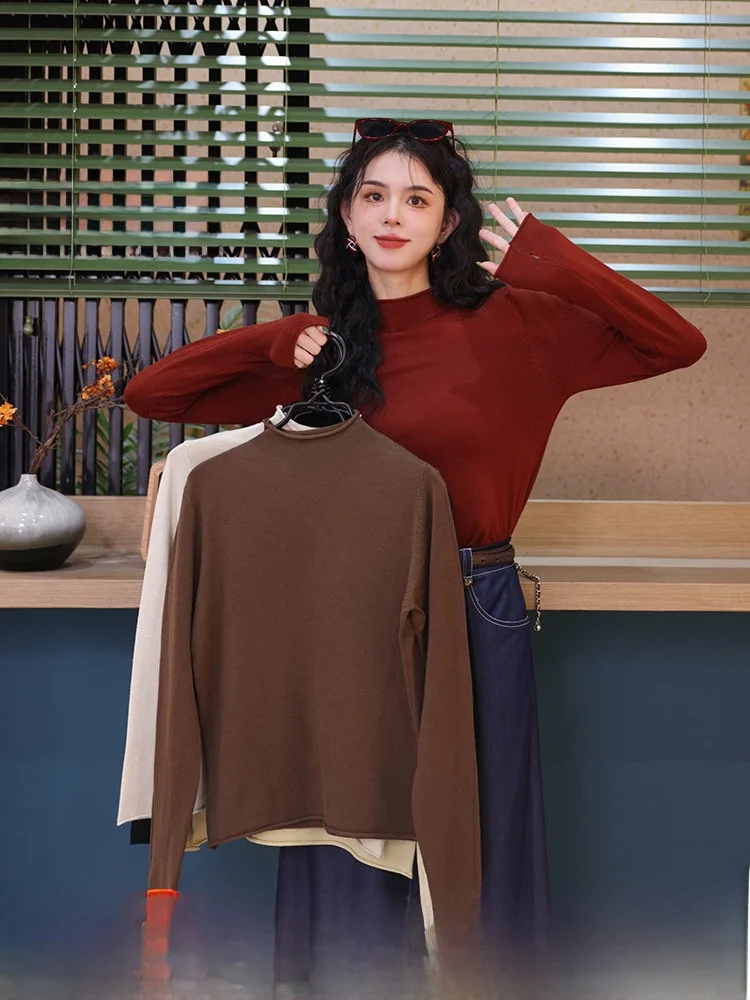 

Женский вязаный свитер Chen Jiajie Hong Kong в стиле ретро с длинным рукавом, новинка 2026 года, весна-осень, приталенный базовый топ