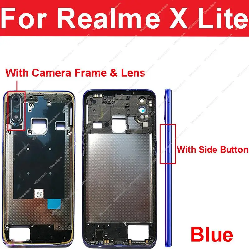 Middle Frame Housing Bezel For Realme X Lite X2 Pro X7 X50 X50M 5G Middle Frame Holder with Side Keys Camera Cover