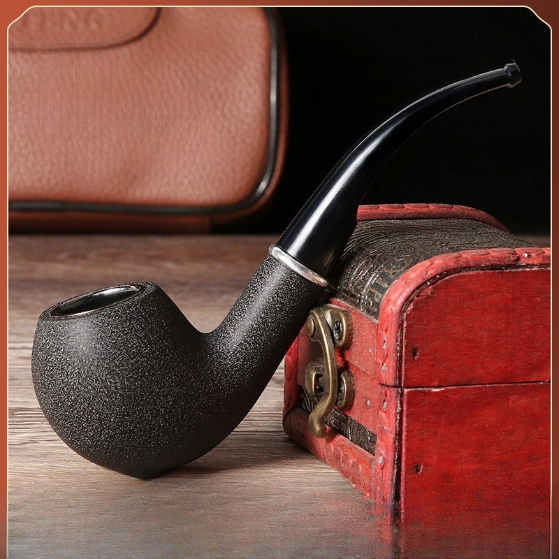 

1pcs Retro Black Frosted Old-fashioned Men's Pipe Curved Bakelite Durable Resin Filter Pipe Cigar Pipes