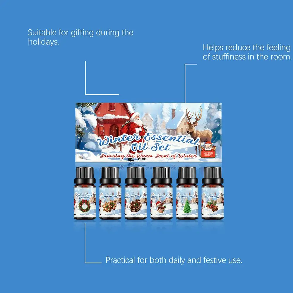 Natural Plant Essential Oil 6PCS 10ML Winter Aromatherapy Set Air Freshener Fragrance for Humidifier Diffuser Home Office Car - Image 5