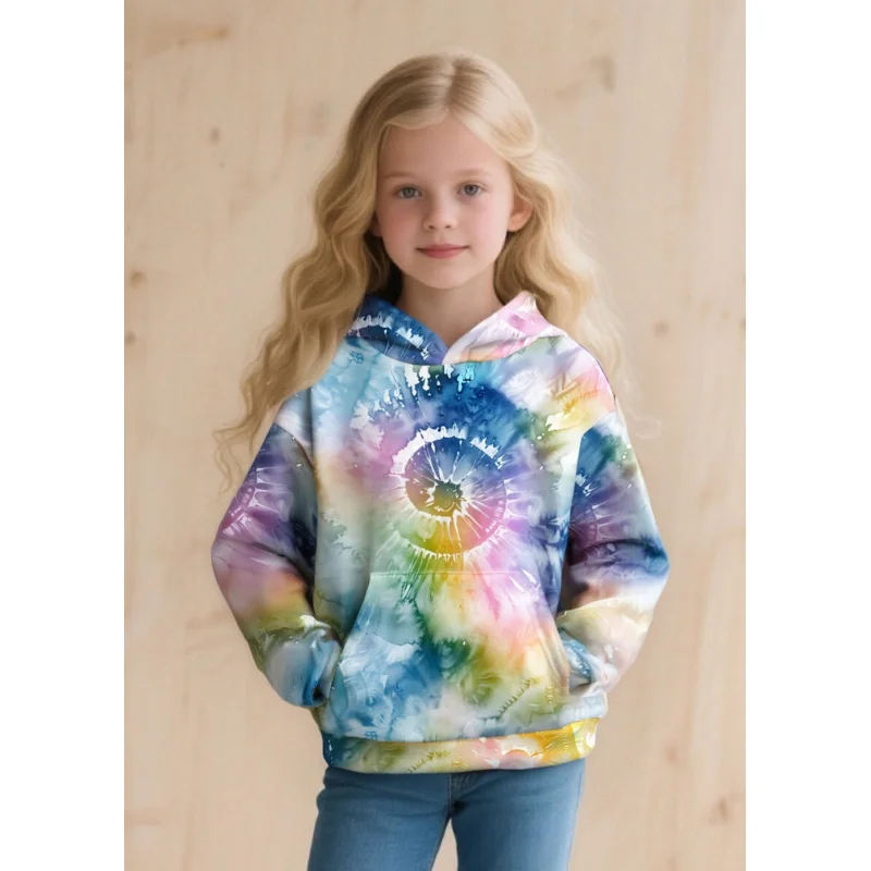 

Tie-dye Printed Hooded Sweater for Girls, Sweet Casual Children's Top, Comfortable and Fashionable Children's Clothing, 2026