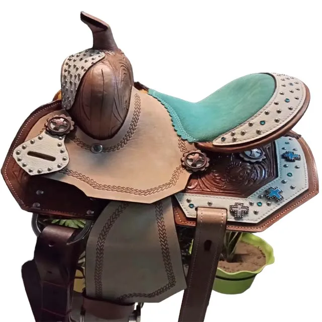 

Handmade Premium Quality Leather Western Barrel Racing Horse Saddle Trail Custom Size Design Color With All Accessories Included