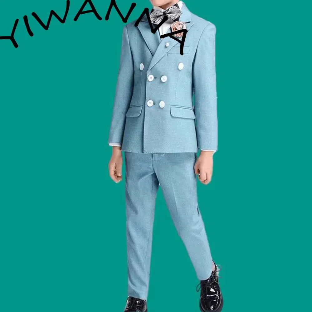 Kid's Boy's Fashion - Boy's Wedding Suit - 2 Pieces Suits - Double Breasted Light Blue Suit - Kid's Clothing - Boy's Formal Wear