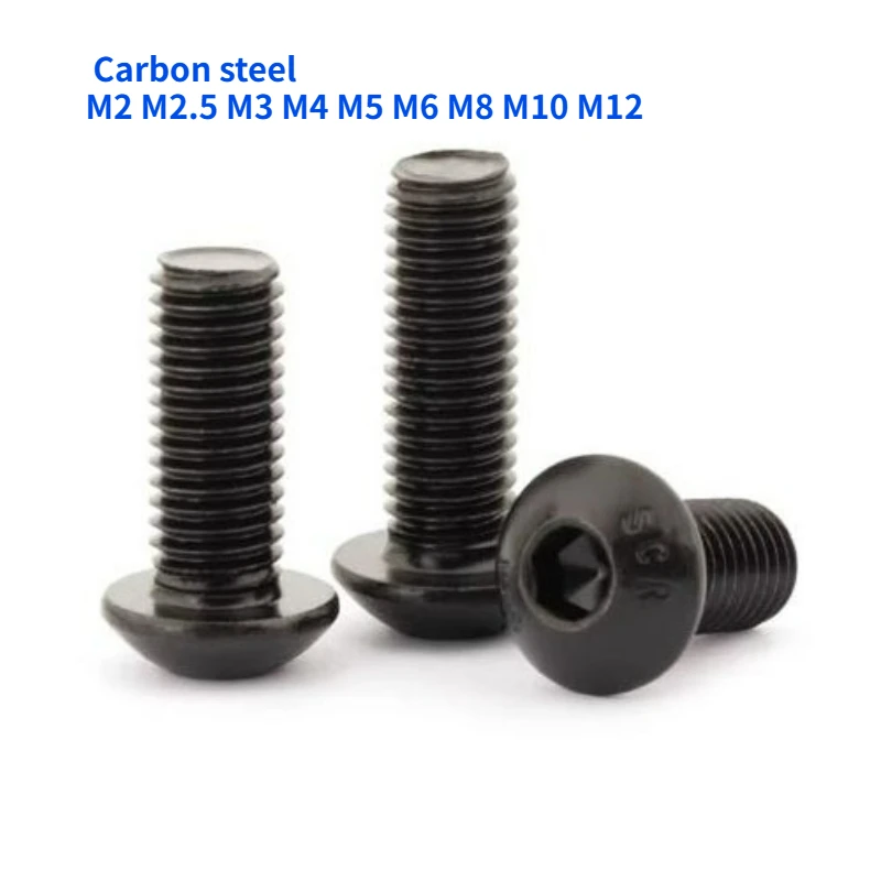 5-500pcs Black 10.9 Grade Half Round Head Hexagon Socket Screw M2 M2.5 M3 M4 M5 M6 M8 M10 M12 Mushroom Head Round Cup Bolt