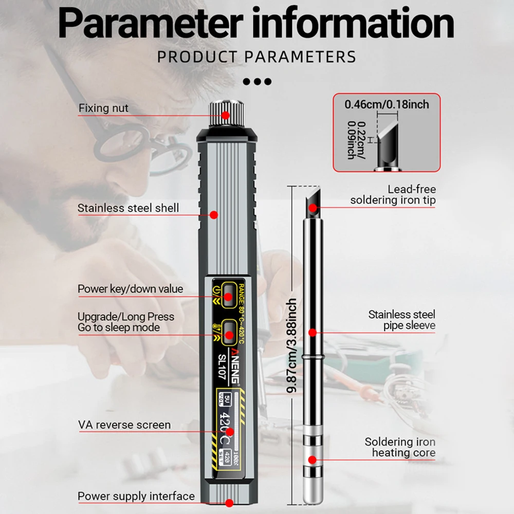 SL107 Tester per saldatore elettrico Punte di stagno Riparazione Saldatura Riscaldamento esterno Nucleo interno Kit di strumenti per saldatore
