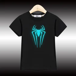 3-14T New Boys Summer Shirt Nightglow Spider Design Tops Children's Short Sleeved T-shirt