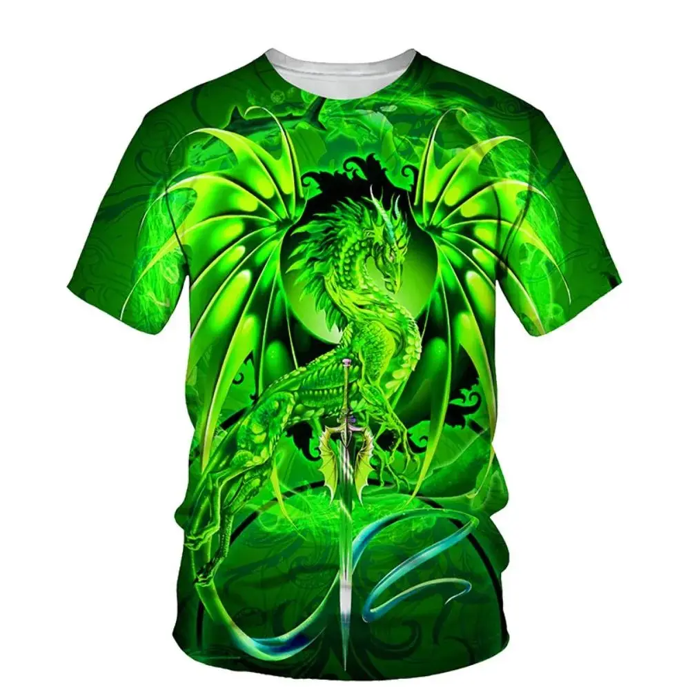 Summer Men\'s Fashion 3d Printed Water Dragon Print T-Shirt Fashion Sports Loose Plus Size O Collar Short Sleeve Breathable Top