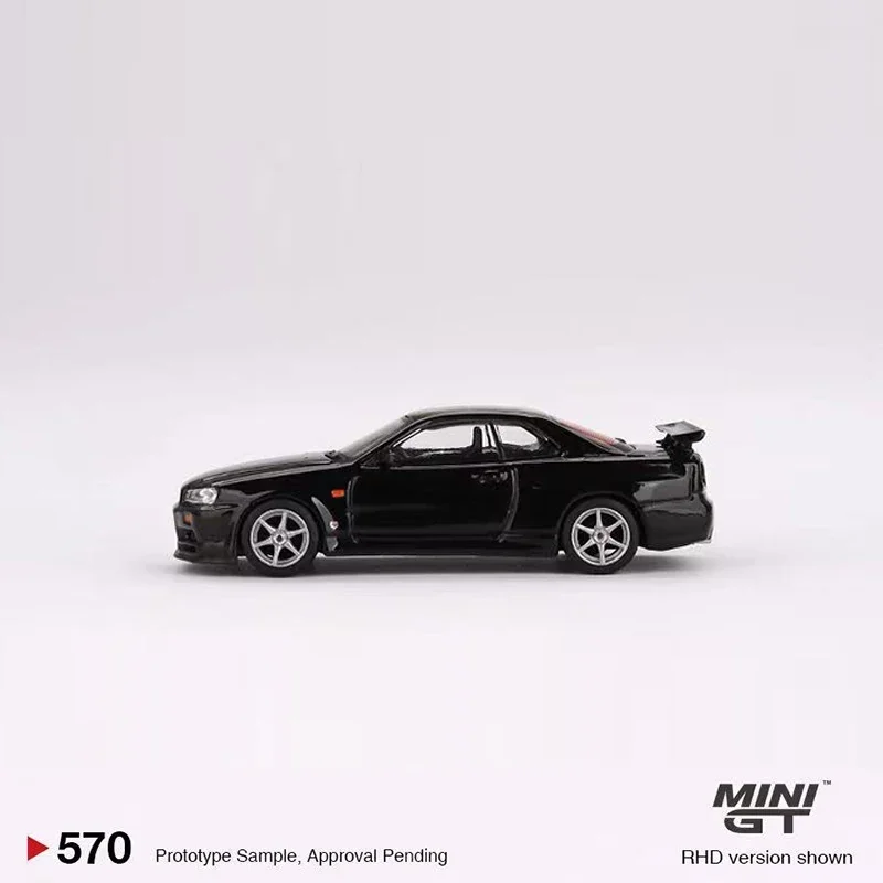 MINI GT 1/64 Model Car Skyline GTR (R34) V-Spec Black Alloy Die-cast Vehicle Collection # 570 Black