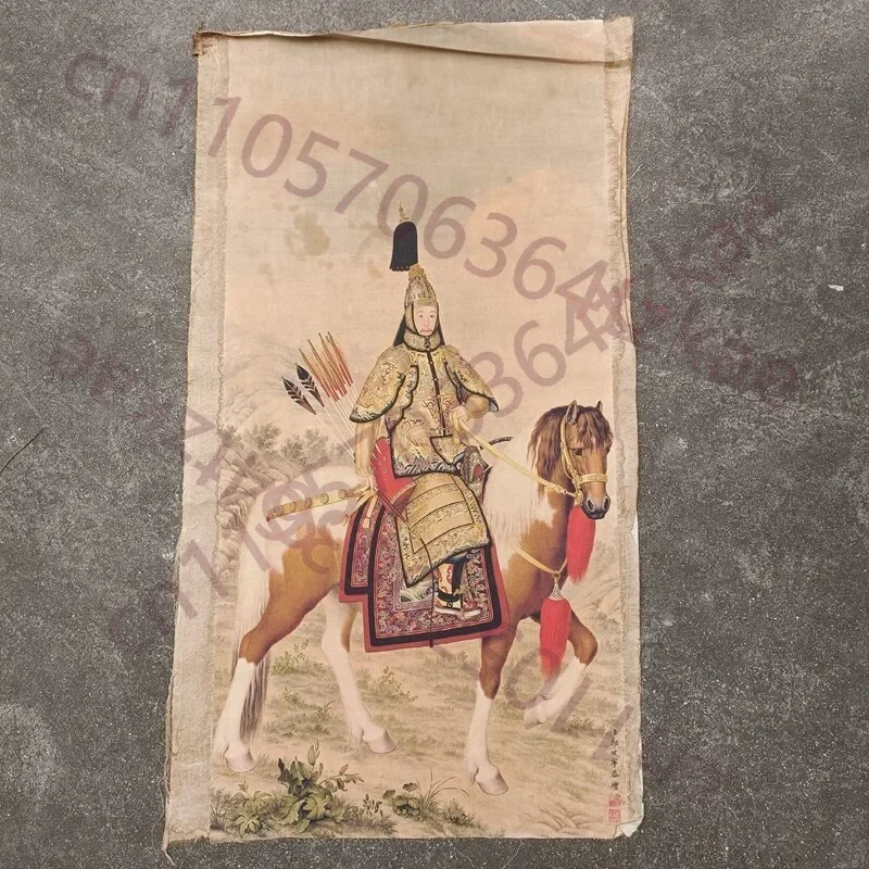 Old China Calligraphy Scroll Hand Painted Man Riding Horse Picture Collection