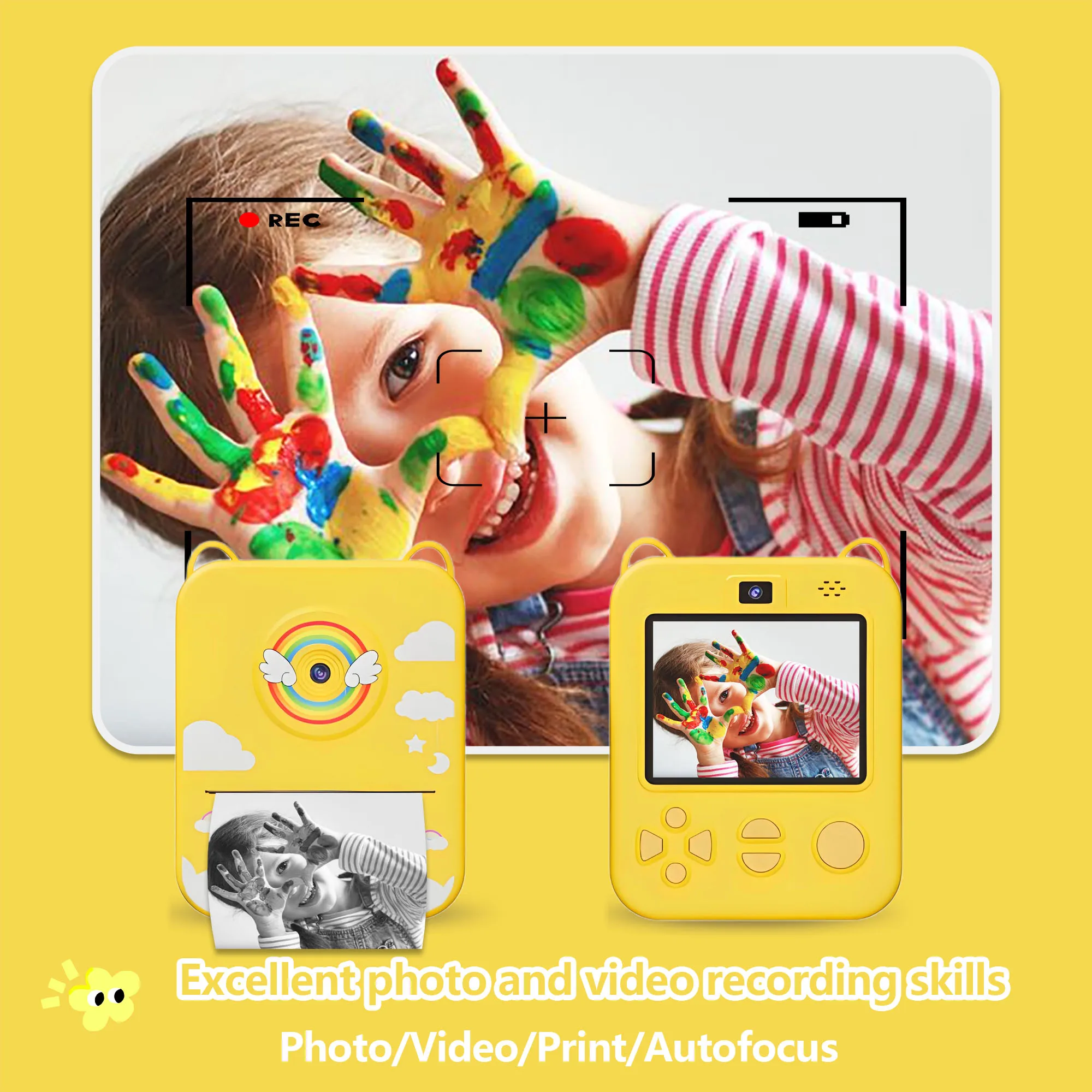 Kindercamera's Kindercamera voor kinderen Instant Print Draagbare kleine camera, 3 rollen printpapier, cadeau voor jongens en meisjes