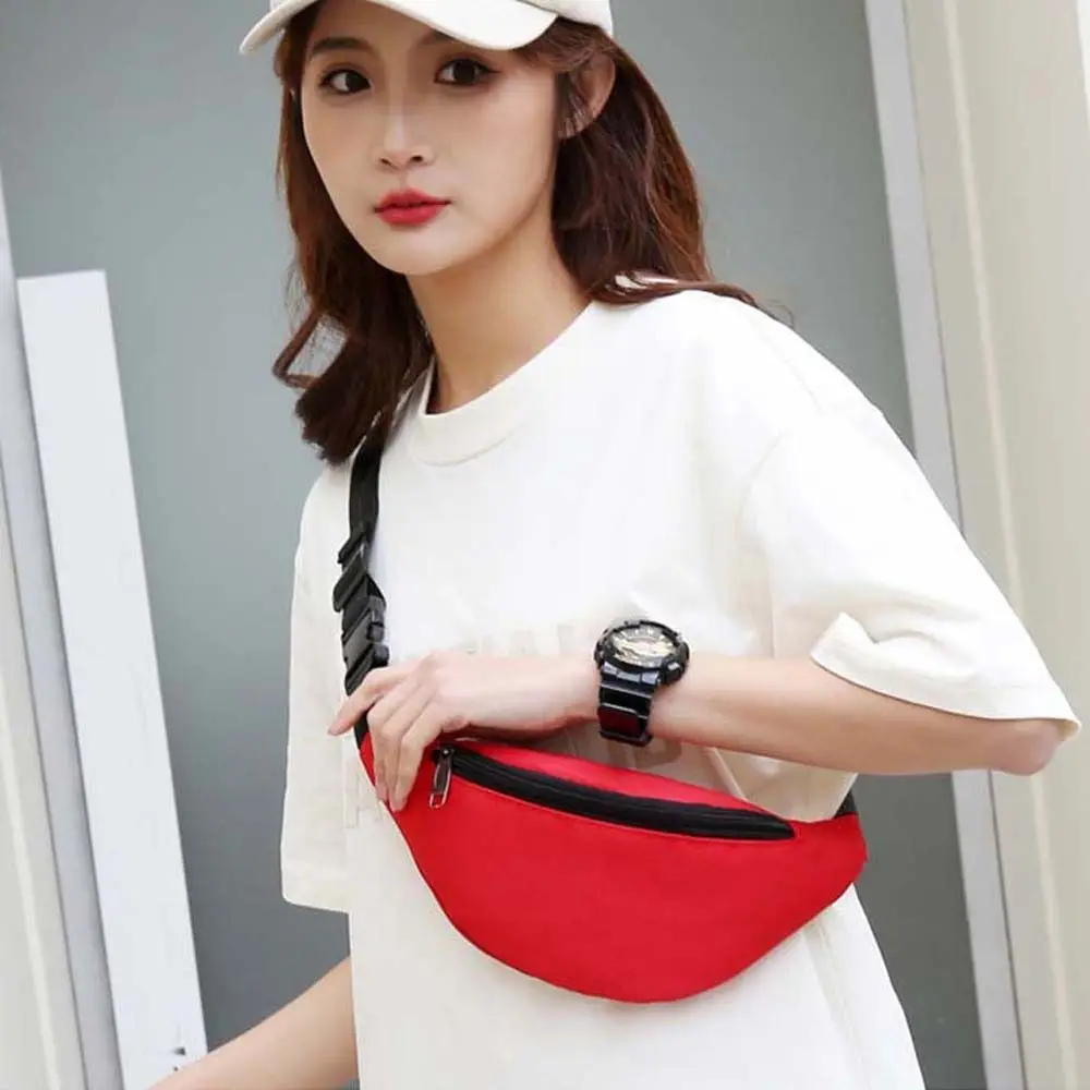 Tas selempang olahraga Pria Wanita, tas dada lari Korea warna polos, dompet koin kebugaran nilon tahan air, tas bahu Oxford, tas selempang perempuan