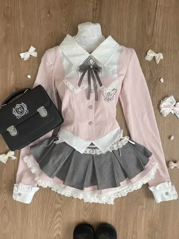 Spring Y2K Princess Outfits Women 2 Piece Sets Sweet Kawaii Bow Tops + Lace Pleated Skirt Female Retro Chic Preppy Style Clothes