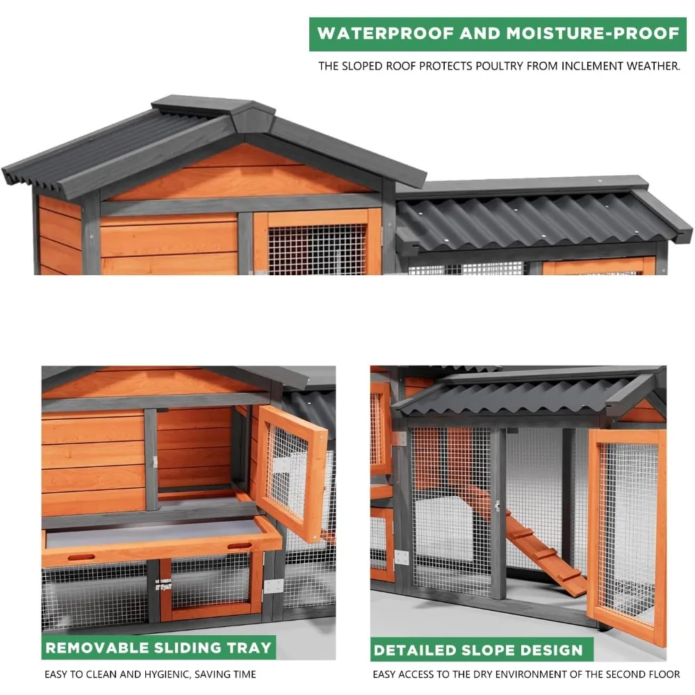 Hühnerstall, Hühnerstall, kleiner hölzerner Entenstall im Freien, 2-stöckiges Hühnerstall, alle Wettergebrauchter Geflügel-Wchtelkäfig, Kaninchen-Haustierkupplung