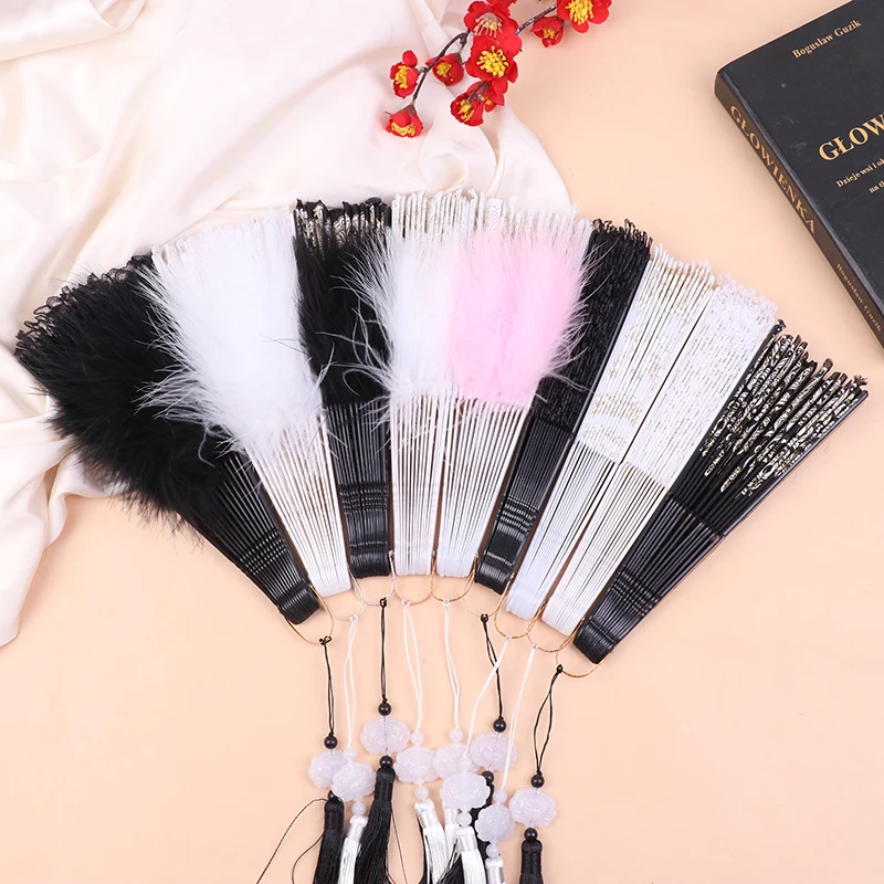 Luxury White Black Lace Folding Fan Double-layered Plastic Wedding Cosplay Party Home Decorative Fan Ancient Bride Hand Fan