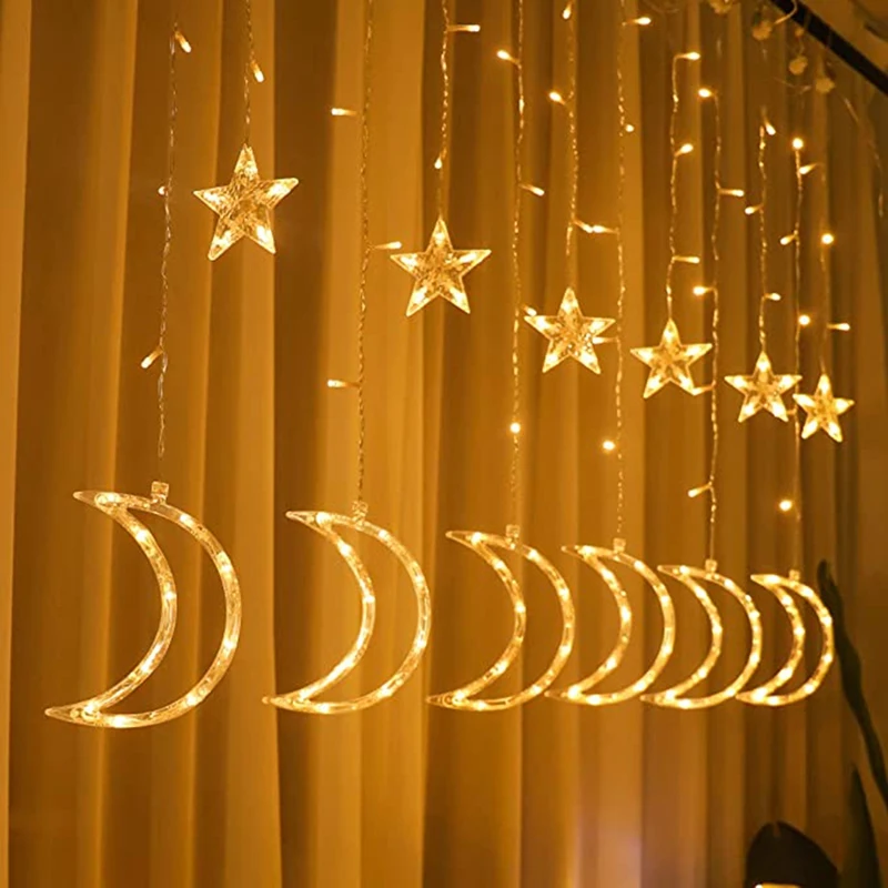 TKOH-LED Rideau Lumière 2.5M Extérieur Étanche Chambre À Coucher Maison ixDécoration De Mariage 12 Étoiles Lune Lumière Chaîne EU Plug