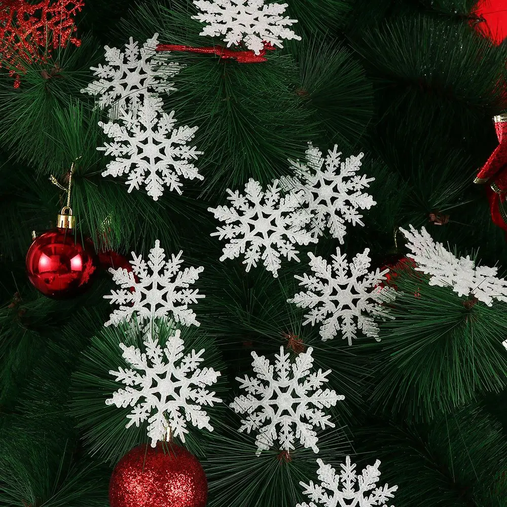 12Pcs 7.5/10cm Gold Powder Snowflake Xmas Charming White Christmas Tree Decor Xmas Party Holiday Christmas Ornaments Home Decor