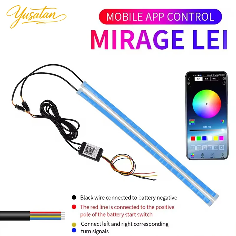 App Control DRL Car Daytime Running Light With Turn Signal RGB Scan Start Flexible Symphony Flowing LED Headlight Strip 12V