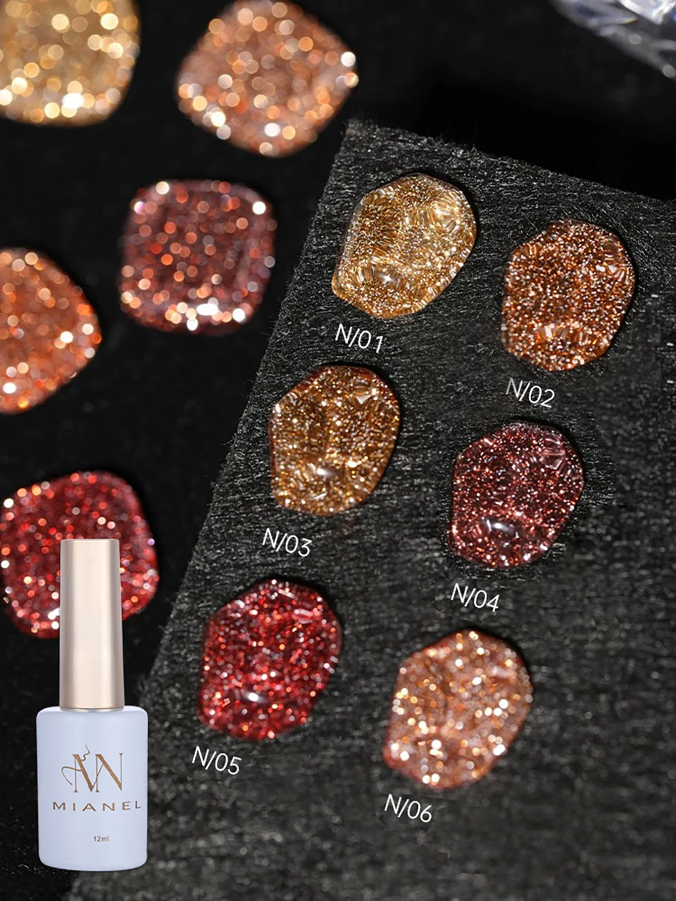 MIANEL 12ML Autumn Nails Maillard Crushed Diamond Gel Nail polish Flash Shiny Red Nails Gel Polish Gold Nails Autumn Nails