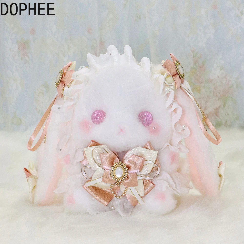 

Original Lolita Handmade Doll Cute Bunny Shoulder Crossbody Bag Lolita Girl's Birthday Gift Diamonds Bow Princess Handbags