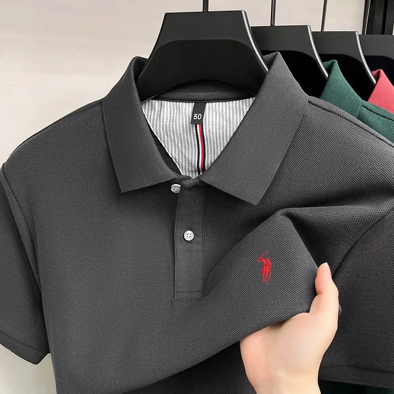 Luxury pony embroidery short sleeve Polo shirt 100%cotton high end brand men's new fashion summer breathable casual golf T-shirt