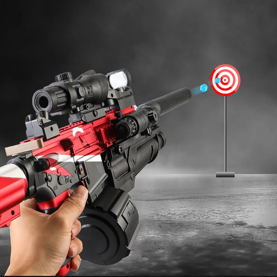 M416 Fully Equipped with Flashlight and Infrared Ray, Can Fire Gel Bullets 7-8mm, Manual and Automatic Integrated Toy Gun for Boys