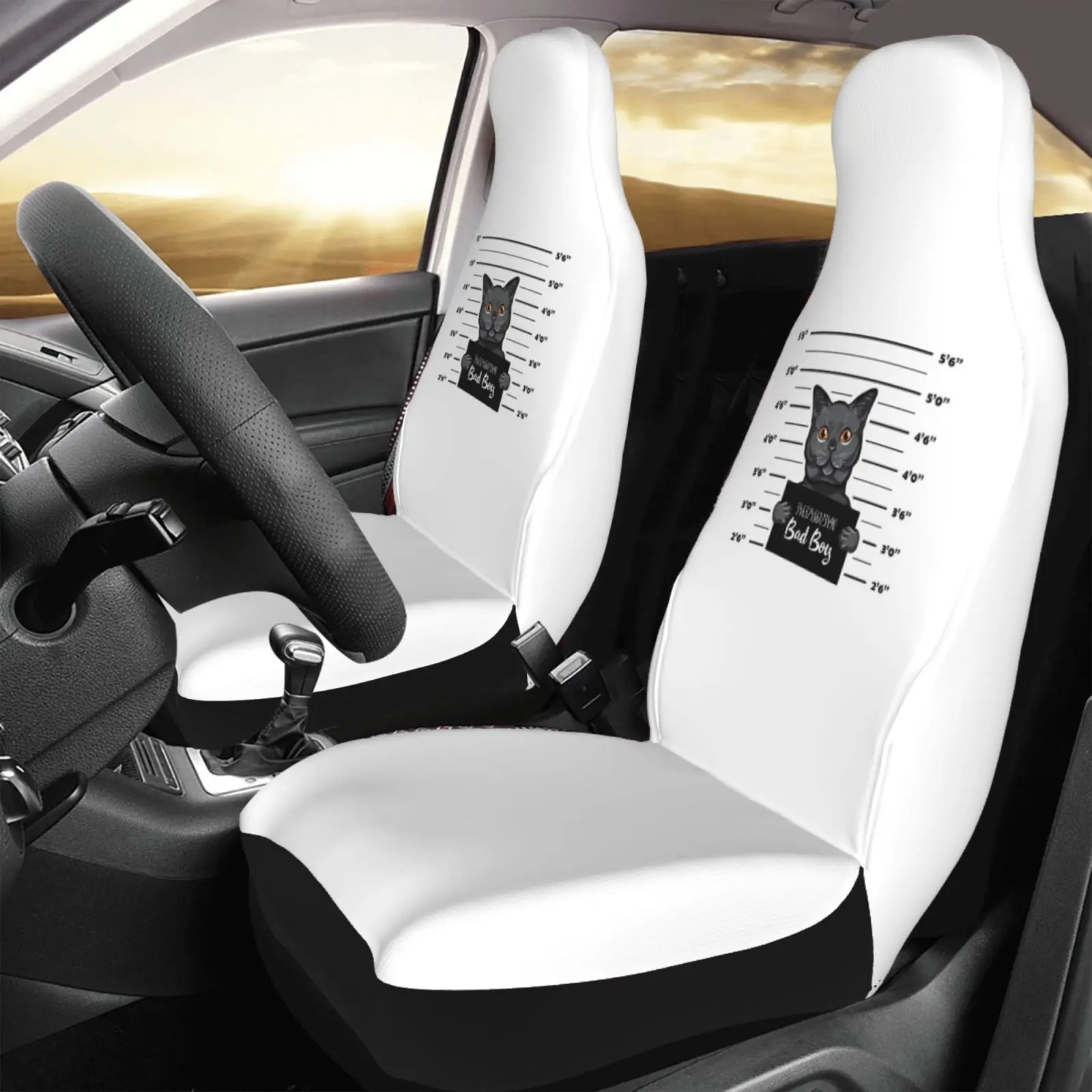 The Criminal Cat Holding The Car Seat Cover Anti-stain Protection Kit Two Seat Protection Kits The Cat Holding The Sign