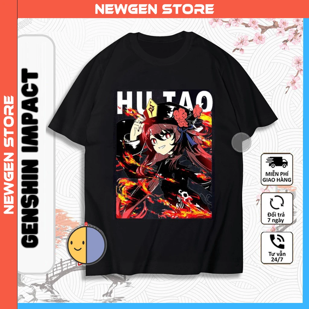 Genshin Impact T-shirt, Hutao Anime Shirt with sharp print, 4-way cool stretch cotton material