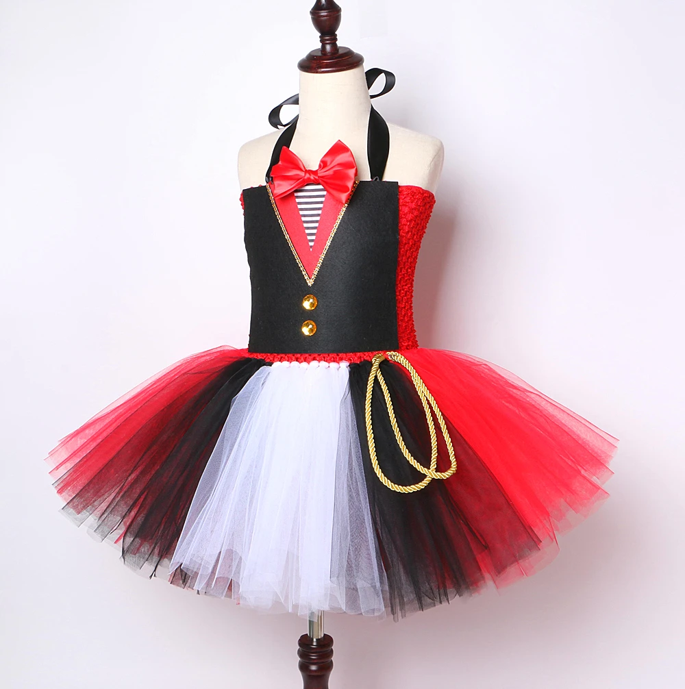 Circus Ringmaster Tutu Dress for Girls Carnival Halloween Costume Kids Animal Circus Performance Outfit with Feather Hat Hairbow