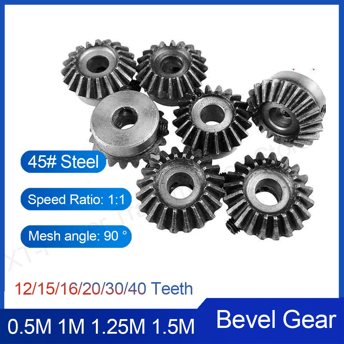 

1/2/5Pcs 0.5/1/1.25/1.5M-12/15/16/20/30/40 Teeth Bevel Gears Hole 5-10mm Speed Ratio 1:1 Quenching Gear 90 Degree Transmission