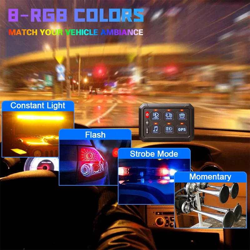 Waterproof Multifunct Touch RGB Car Switch Panel 12v 24v Marine Off-road 6 Gang Switch Panel for Truck Car Boat Truck RV SUV