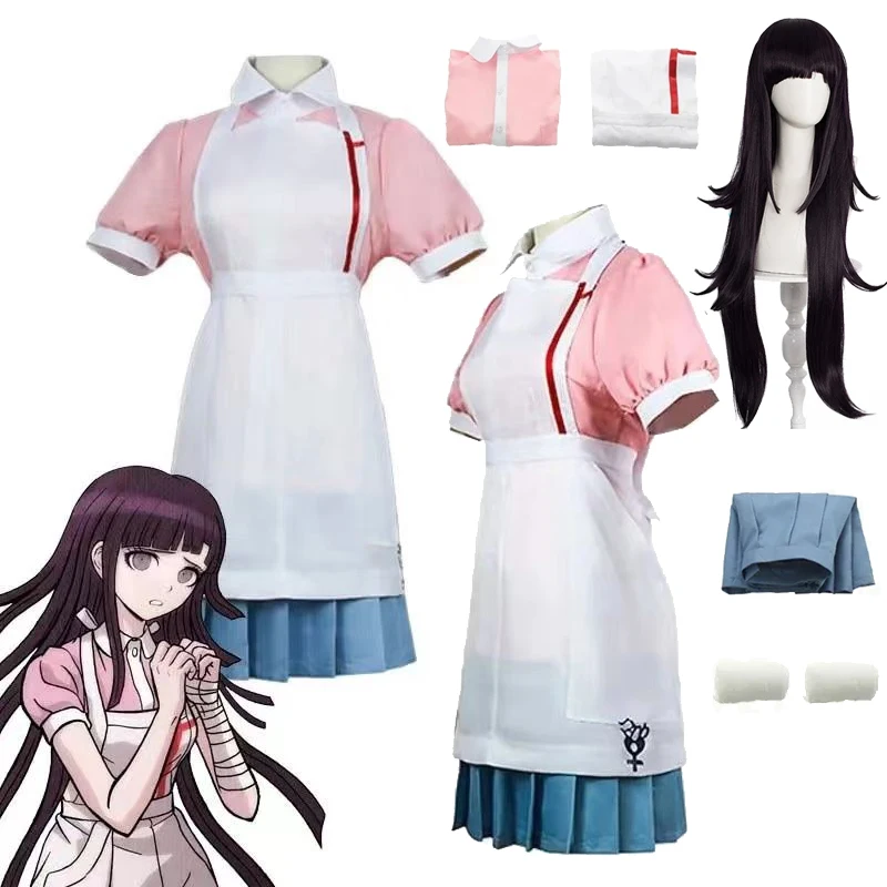Danganronpa Mikan Tsumiki أنيمي موحدة الفتيات امرأة فستان تأثيري حلي خادمة الزي ملابس حفلات الهالوين