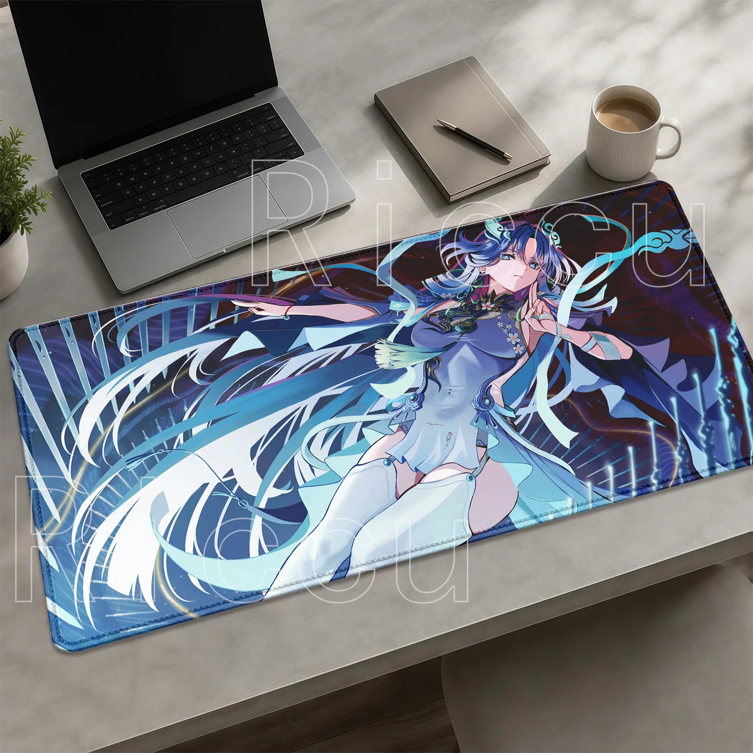 HD Printing Qingxiao Wuthering Waves Overlock Mousepad Large Gaming Keyboard Non-slip Base Mousepad Offices Anime Girl Desk Mat